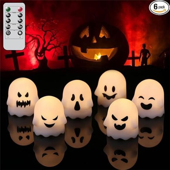 Halloween Ghost Lights Flameless Candles Battery Operated with Remote - Picture 7 of 7